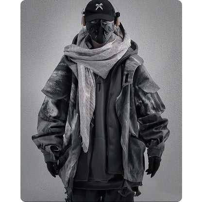 Unisex High Street Functional Cargo Jacket Techwear Fake two-piece Tactical Windbreaker Coats Streetwear Men's clothing Oversize - Ghost District
