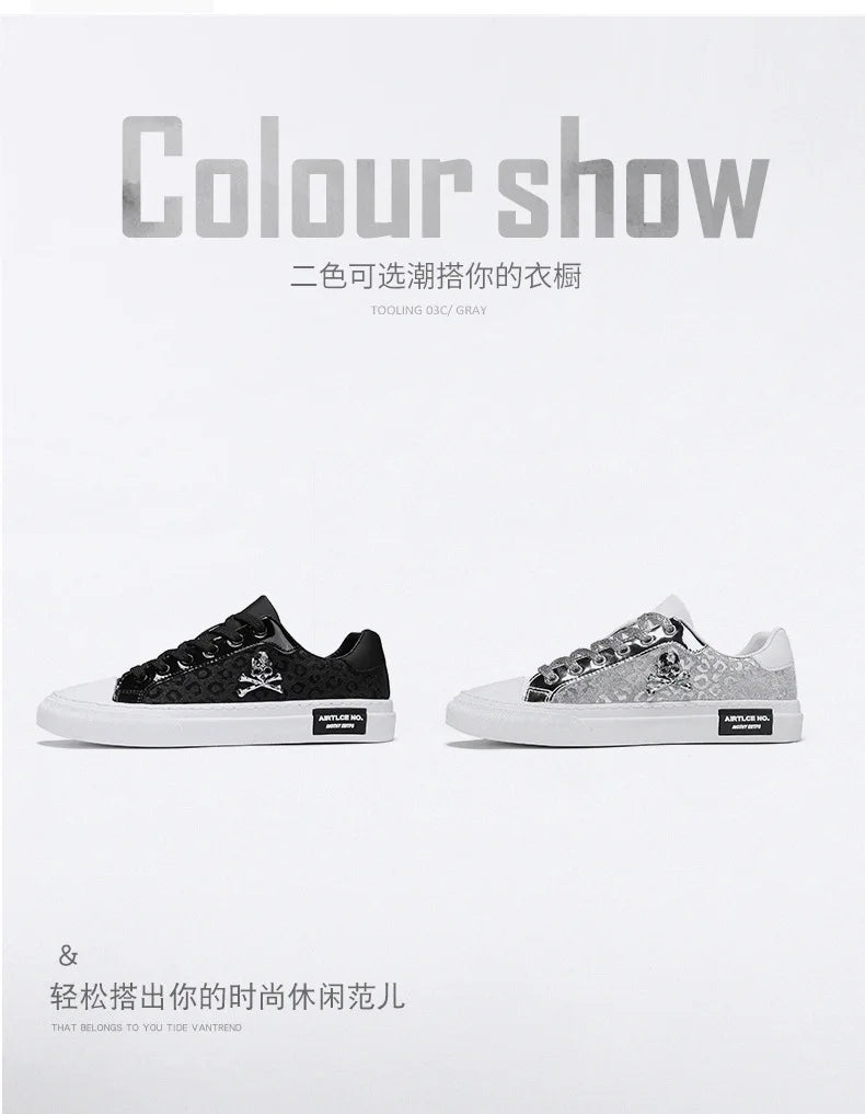Trend Designer Casual Shoes for Men Street Tinsel Skulls Flats Vulcanized Fashion Brand Luxury Sneakers Jogging Man Sport Shoes - Ghost District