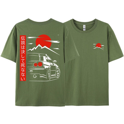 Japanese Style Car JDM Culture GTR Racing T Shirts Men Women Street Wear Original Design Oversized 100% Cotton Couple Tops Tees - Ghost District