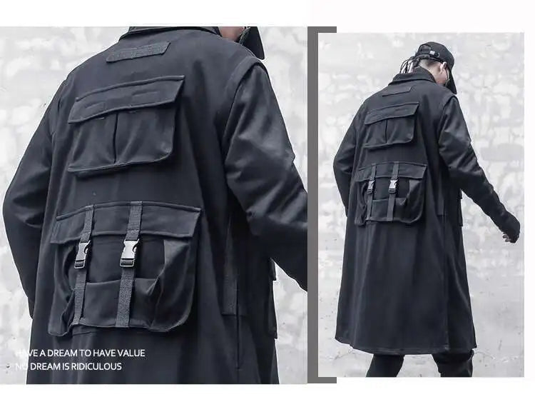 HKSH Spring Autumn New Man Tide Dark Functional Heavy Cloak Multi Pockets Jackets Loose Handsome Yamamoto Techwear Trench HK5607 Ghost District