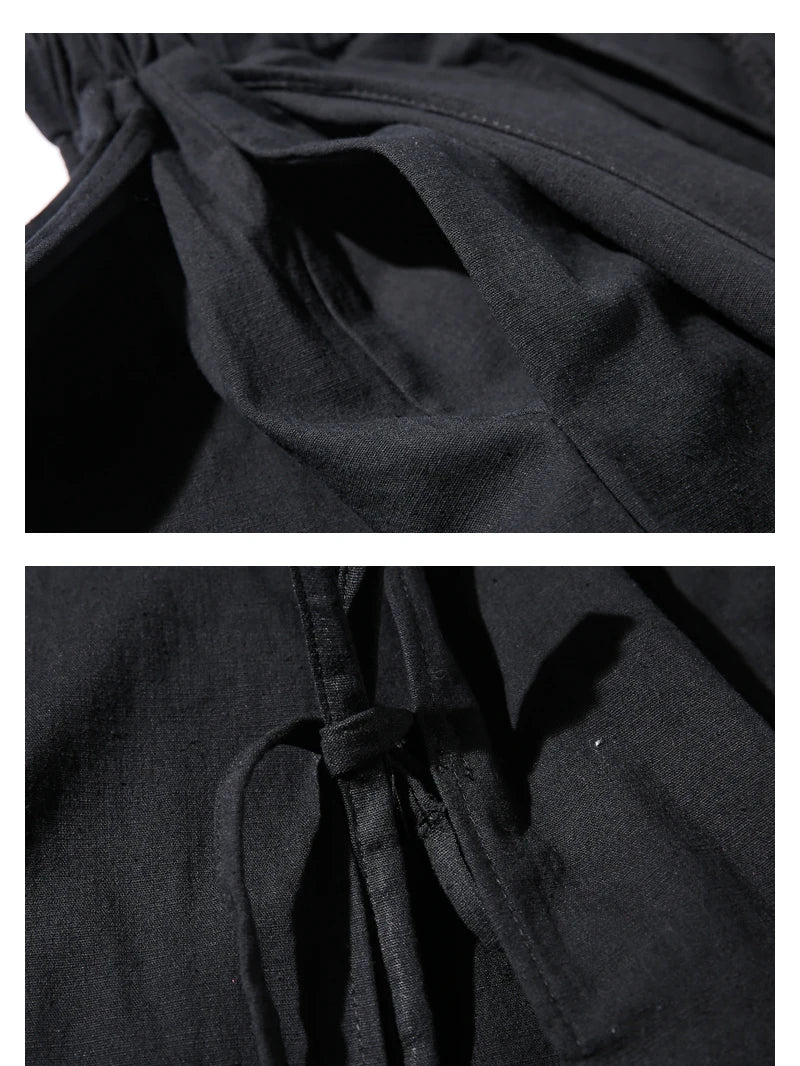 ARENS Techwear Wide Leg Pants Punk Gothic Black Trousers Male Goth Cotton Linens Summer Japanese Style Streetwear Hip Hop - Ghost District