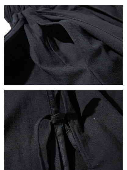 ARENS Techwear Wide Leg Pants Punk Gothic Black Trousers Male Goth Cotton Linens Summer Japanese Style Streetwear Hip Hop - Ghost District