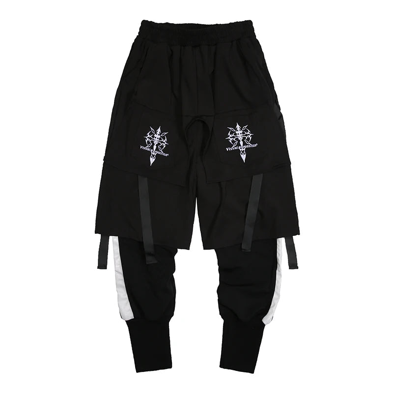 HKSH Fake Two Pieces Embroidered Legged Overalls High Street Hip Hop Dark Techwear Autumn Winter New Cargo Pants Trendy HK2900 Ghost District