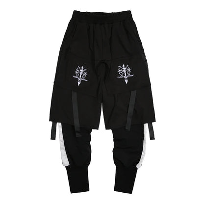 HKSH Fake Two Pieces Embroidered Legged Overalls High Street Hip Hop Dark Techwear Autumn Winter New Cargo Pants Trendy HK2900 Ghost District