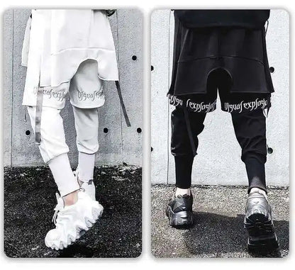HKSH Fake Two Pieces Embroidered Legged Overalls High Street Hip Hop Dark Techwear Autumn Winter New Cargo Pants Trendy HK2900 Ghost District