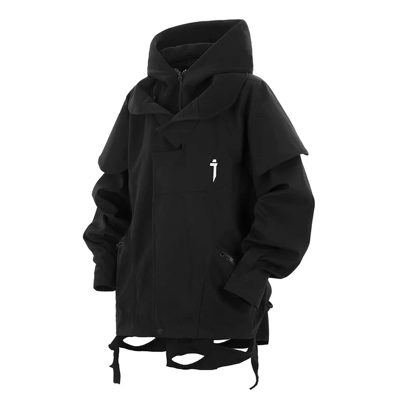 Unisex High Street Functional Cargo Jacket Techwear Fake two-piece Tactical Windbreaker Coats Streetwear Men's clothing Oversize - Ghost District