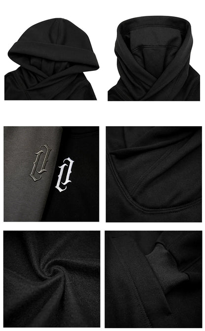 Embroidery Turtleneck Sweatshirt For Men Japanese Ninja Hoodies Autumn Hip Hop Fleece Pocket Streetwear Oversized Y2K Hoody Ghost District