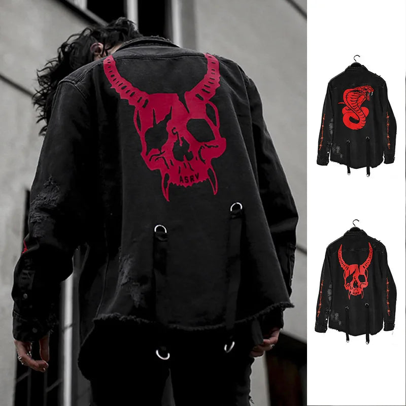 Mens Gym Trend Denim Jacket Techwear Jeans Jackets Causal Fitness Man Loose Clothing Outerwear Coat Cotton Sports Sweatshirt Ghost District