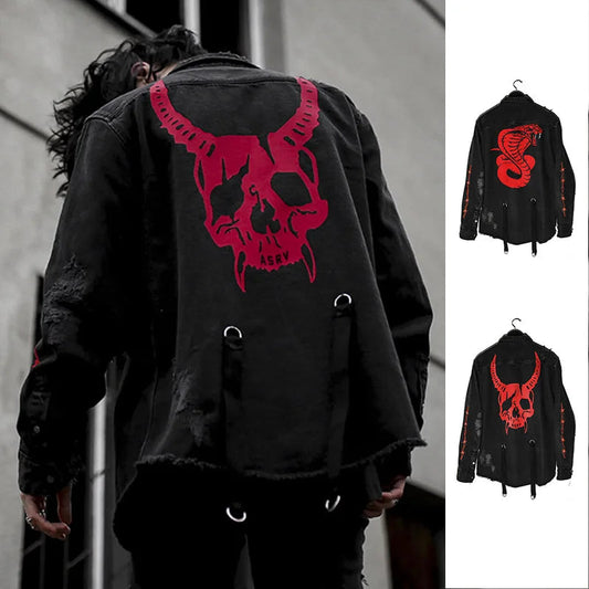 Mens Gym Trend Denim Jacket Techwear Jeans Jackets Causal Fitness Man Loose Clothing Outerwear Coat Cotton Sports Sweatshirt Ghost District