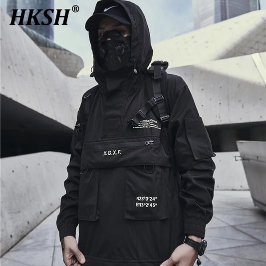 HKSH Men's Darkwear Spring Autumn New Tide Personality Tactical Jacket Japanese Safari Style Chic Coat Hooded Techwear HK0012 - Ghost District