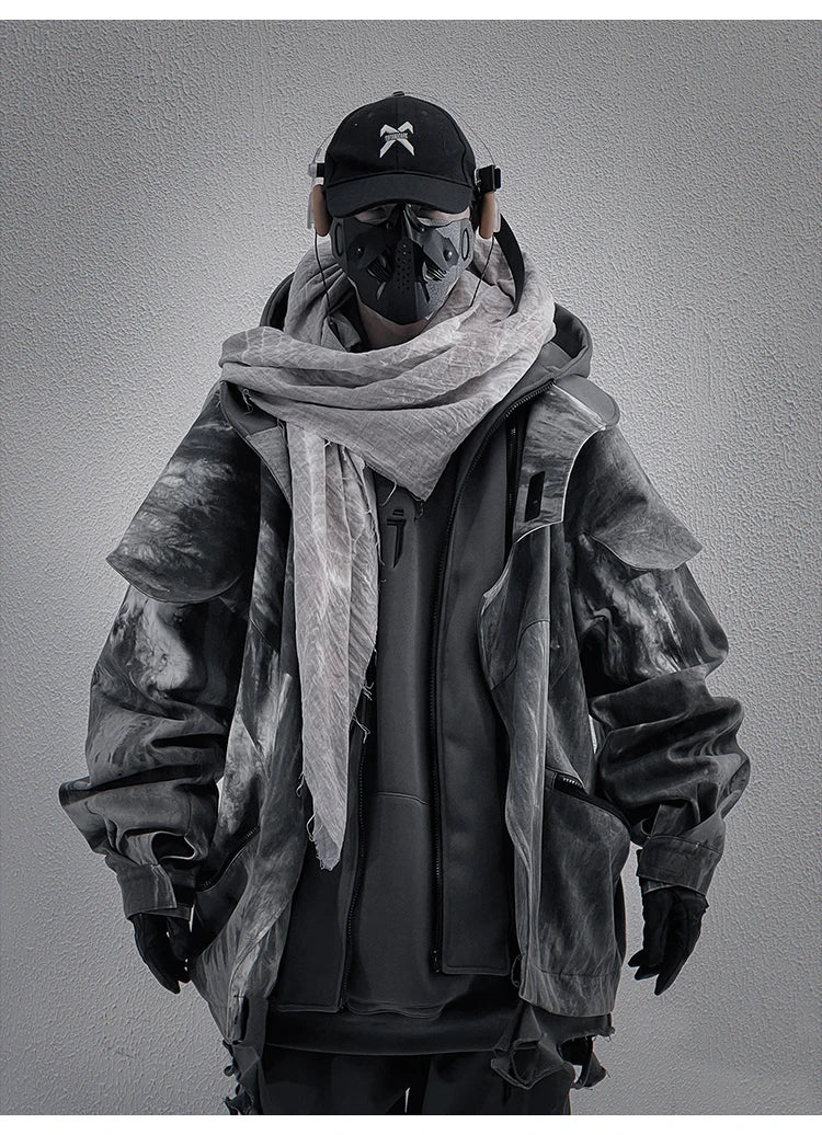 Unisex High Street Functional Cargo Jacket Techwear Fake two-piece Tactical Windbreaker Coats Streetwear Men's clothing Oversize - Ghost District