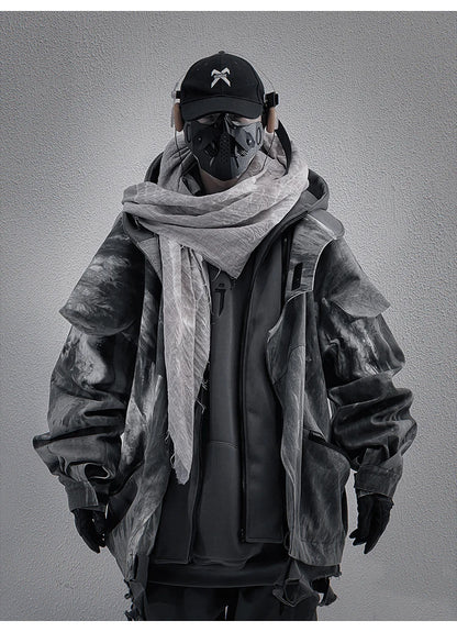 Unisex High Street Functional Cargo Jacket Techwear Fake two-piece Tactical Windbreaker Coats Streetwear Men's clothing Oversize - Ghost District