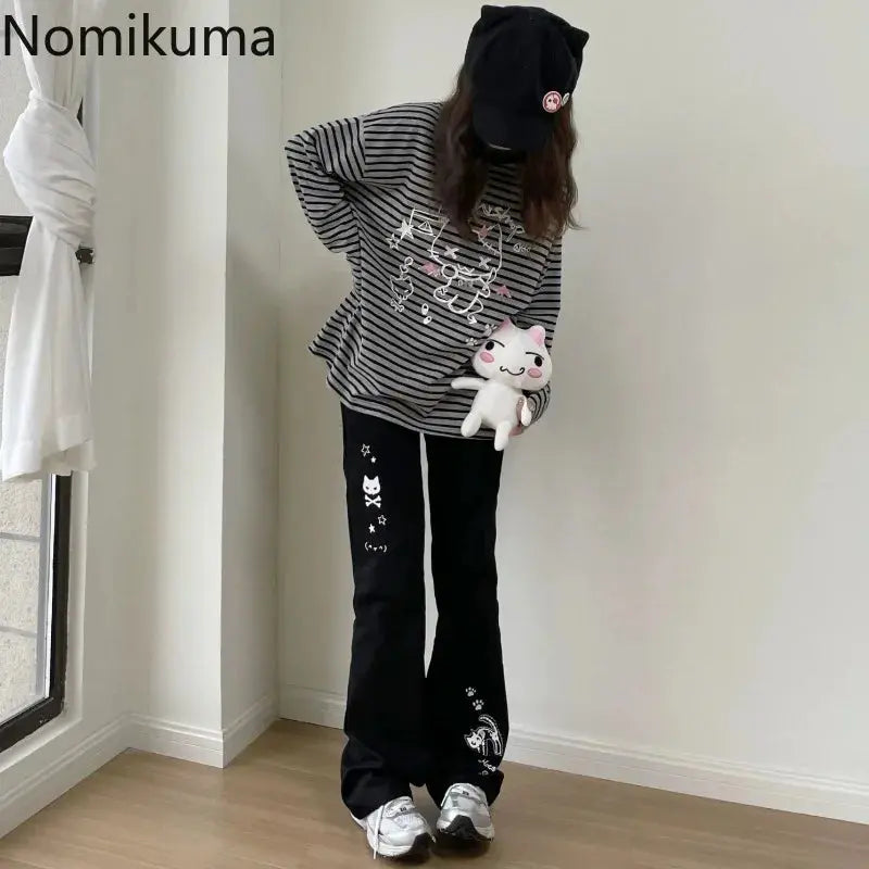 Japanese Y2k Pants Women Streetwear Skull Print Black Pantalon Femme Elastic Waist Casual Fashion Trousers 2025 New Bottoms - Ghost District