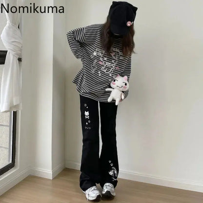 Japanese Y2k Pants Women Streetwear Skull Print Black Pantalon Femme Elastic Waist Casual Fashion Trousers 2025 New Bottoms - Ghost District