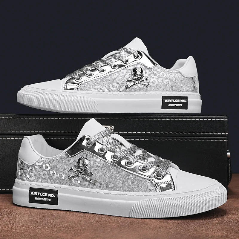 Trend Designer Casual Shoes for Men Street Tinsel Skulls Flats Vulcanized Fashion Brand Luxury Sneakers Jogging Man Sport Shoes - Ghost District