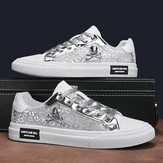 Trend Designer Casual Shoes for Men Street Tinsel Skulls Flats Vulcanized Fashion Brand Luxury Sneakers Jogging Man Sport Shoes - Ghost District