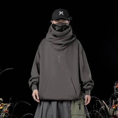 HKSH Heavy Industry Spring Autumn Men's Tide Stacked Collar Sweatshirt Hooded Hoodies Loose Casual Solid Color Punk Coats HK0797 Ghost District