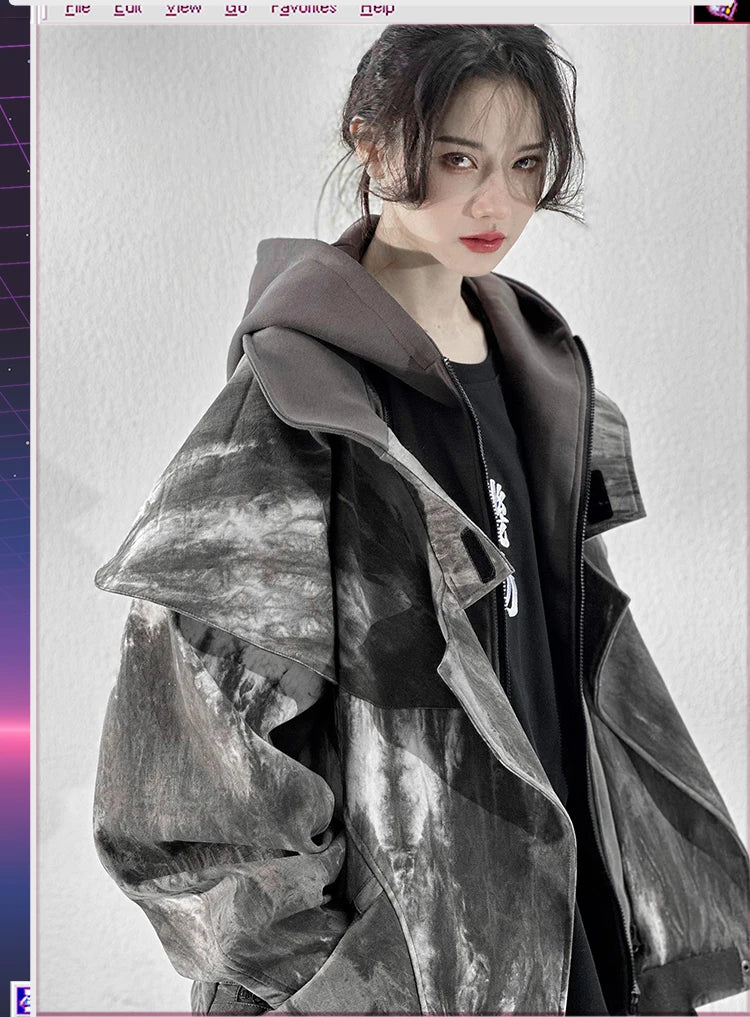 Unisex High Street Functional Cargo Jacket Techwear Fake two-piece Tactical Windbreaker Coats Streetwear Men's clothing Oversize - Ghost District