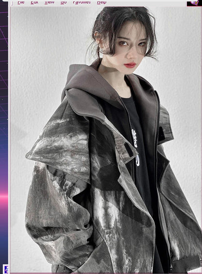Unisex High Street Functional Cargo Jacket Techwear Fake two-piece Tactical Windbreaker Coats Streetwear Men's clothing Oversize - Ghost District