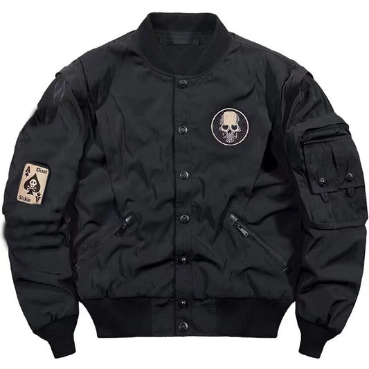 Techwear Varsity Bomber Jackets for Men Skulls Punk God of Death Embroidery Baseball Jacket Streetwear Hip Hop College Coat Male - Ghost District