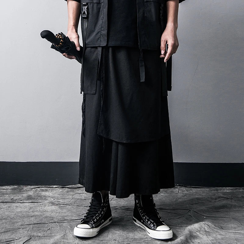 ARENS Techwear Wide Leg Pants Punk Gothic Black Trousers Male Goth Cotton Linens Summer Japanese Style Streetwear Hip Hop - Ghost District