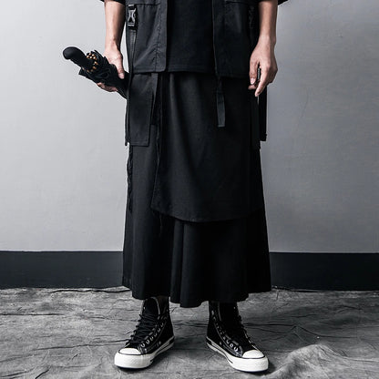 ARENS Techwear Wide Leg Pants Punk Gothic Black Trousers Male Goth Cotton Linens Summer Japanese Style Streetwear Hip Hop - Ghost District
