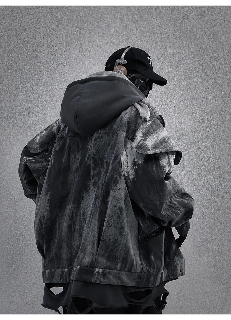 Unisex High Street Functional Cargo Jacket Techwear Fake two-piece Tactical Windbreaker Coats Streetwear Men's clothing Oversize - Ghost District