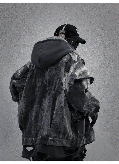 Unisex High Street Functional Cargo Jacket Techwear Fake two-piece Tactical Windbreaker Coats Streetwear Men's clothing Oversize - Ghost District