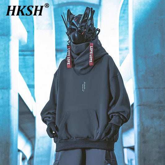 HKSH Heavy Industry Spring Autumn Men's Tide Stacked Collar Sweatshirt Hooded Hoodies Loose Casual Solid Color Punk Coats HK0797 Ghost District
