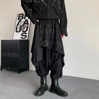Mens Pants Skirt Japanese Samurai Style Antique Costumes Dark Irregular Elaborate Skirt Pants Design Harem Trousers 2025 Summer Ghost District