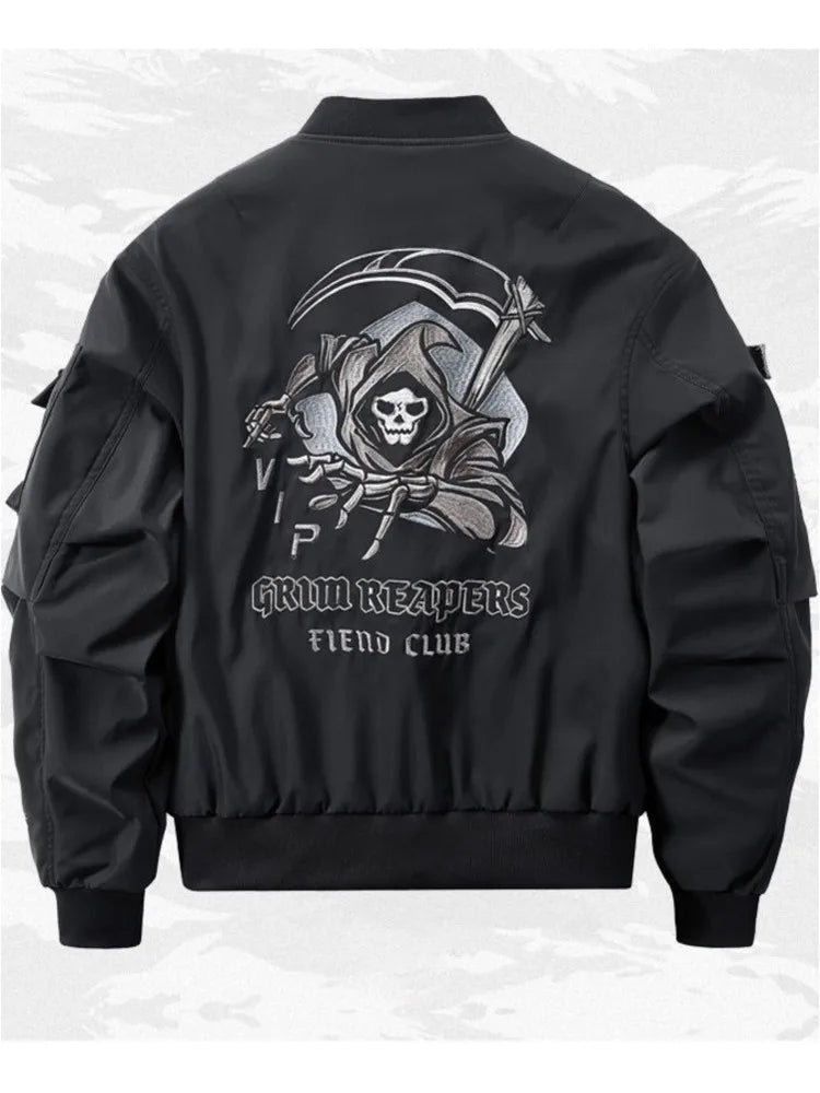 God of Death Bomber Jacket Chest Pocket Techwear Men Punk Hip Hop Tactical Streetwear Black Varsity Jackets Oversized MA1 Coats Ghost District