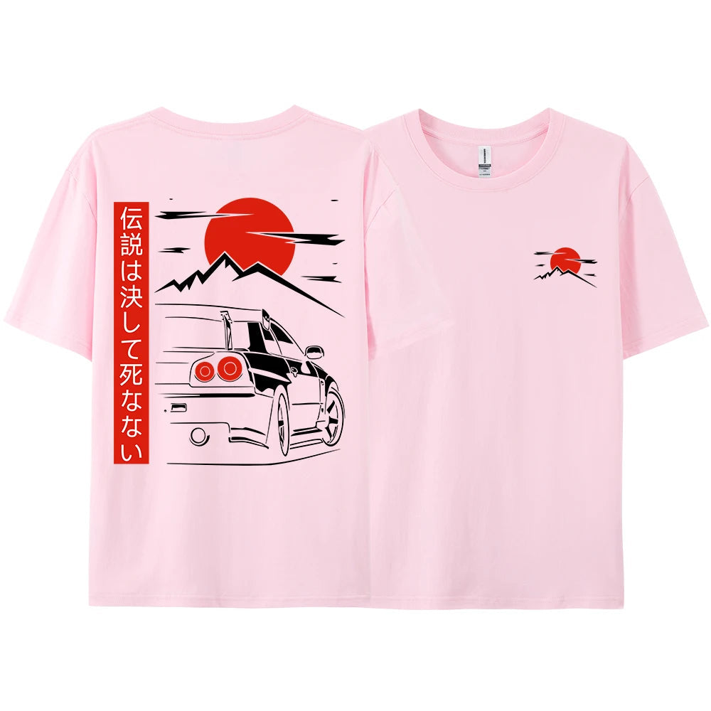 Japanese Style Car JDM Culture GTR Racing T Shirts Men Women Street Wear Original Design Oversized 100% Cotton Couple Tops Tees - Ghost District