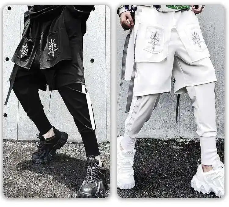 HKSH Fake Two Pieces Embroidered Legged Overalls High Street Hip Hop Dark Techwear Autumn Winter New Cargo Pants Trendy HK2900 Ghost District