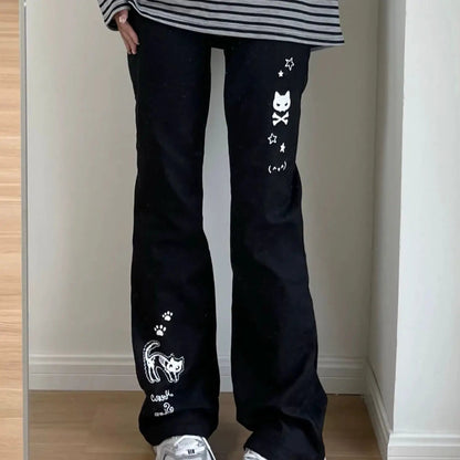 Japanese Y2k Pants Women Streetwear Skull Print Black Pantalon Femme Elastic Waist Casual Fashion Trousers 2025 New Bottoms - Ghost District