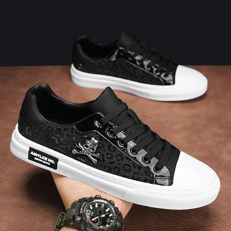 Trend Designer Casual Shoes for Men Street Tinsel Skulls Flats Vulcanized Fashion Brand Luxury Sneakers Jogging Man Sport Shoes - Ghost District