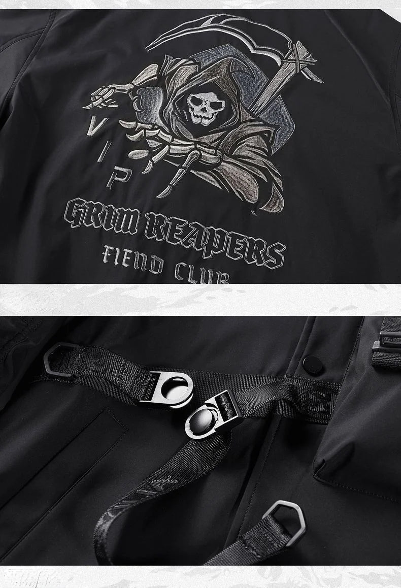 God of Death Bomber Jacket Chest Pocket Techwear Men Punk Hip Hop Tactical Streetwear Black Varsity Jackets Oversized MA1 Coats Ghost District