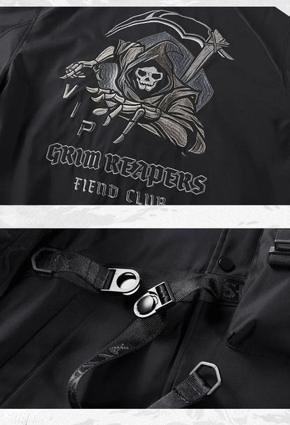 God of Death Bomber Jacket Chest Pocket Techwear Men Punk Hip Hop Tactical Streetwear Black Varsity Jackets Oversized MA1 Coats Ghost District