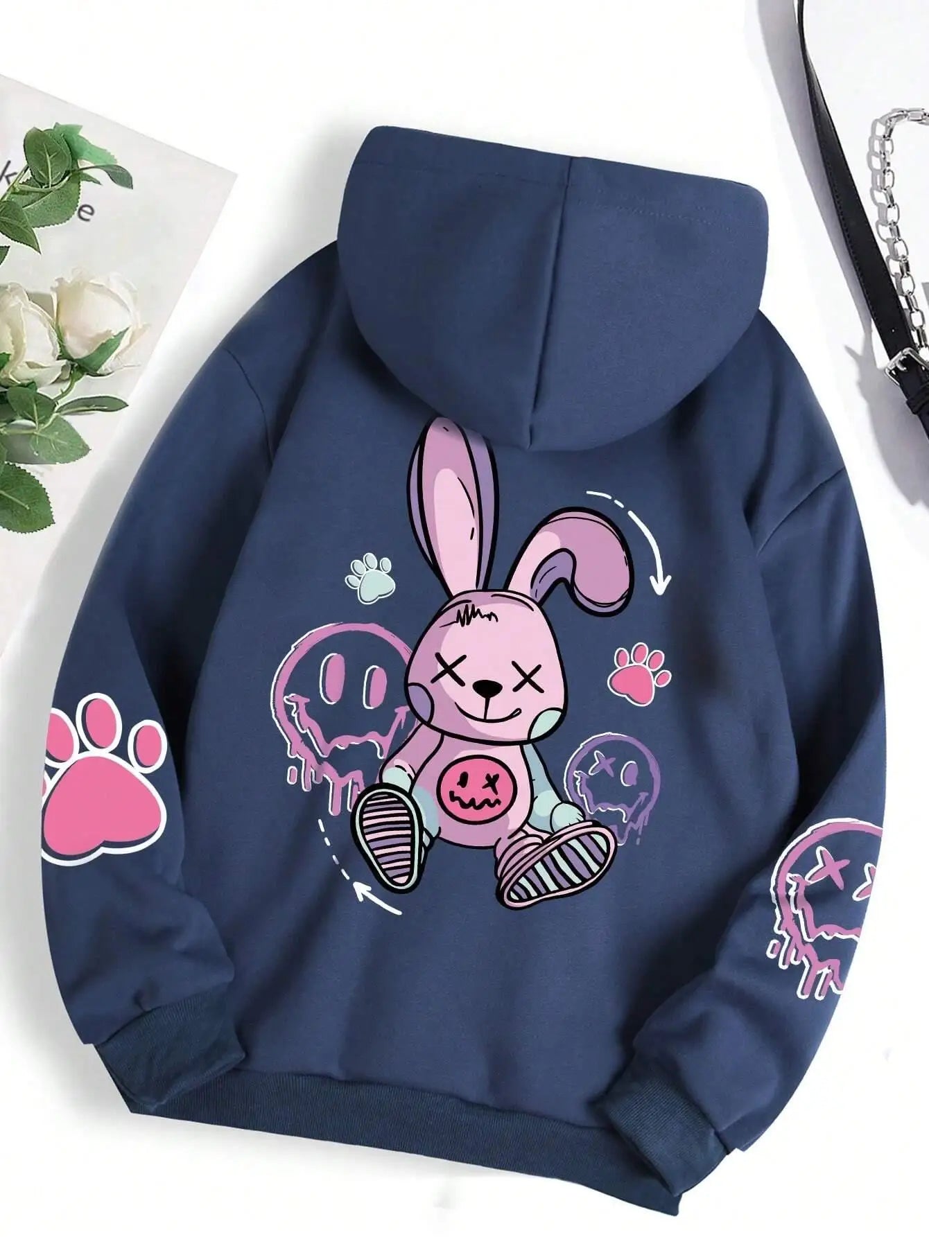 Hip Hop Street Casual Printed Female Hoodies Fashion Hoodie Oversize Loose New Sweatshirts Autumn Warm Fleece Clothing Ghost District