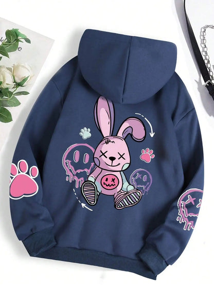 Hip Hop Street Casual Printed Female Hoodies Fashion Hoodie Oversize Loose New Sweatshirts Autumn Warm Fleece Clothing Ghost District