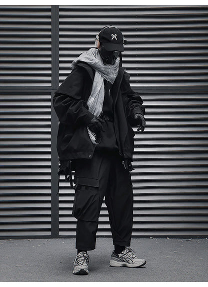 Unisex High Street Functional Cargo Jacket Techwear Fake two-piece Tactical Windbreaker Coats Streetwear Men's clothing Oversize - Ghost District