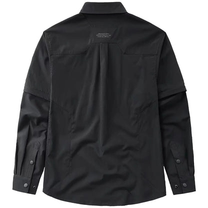 Men's Techwear Button Up Shirt Oversized Streetwear Harajuku Hip Hop Shirts Detachable Sleeve Black Tooling Button Up Blouse - Ghost District