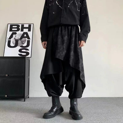 Mens Pants Skirt Japanese Samurai Style Antique Costumes Dark Irregular Elaborate Skirt Pants Design Harem Trousers 2025 Summer Ghost District