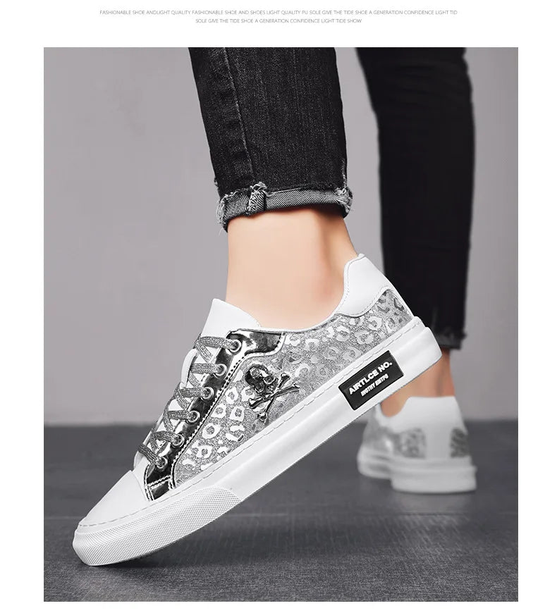 Trend Designer Casual Shoes for Men Street Tinsel Skulls Flats Vulcanized Fashion Brand Luxury Sneakers Jogging Man Sport Shoes - Ghost District