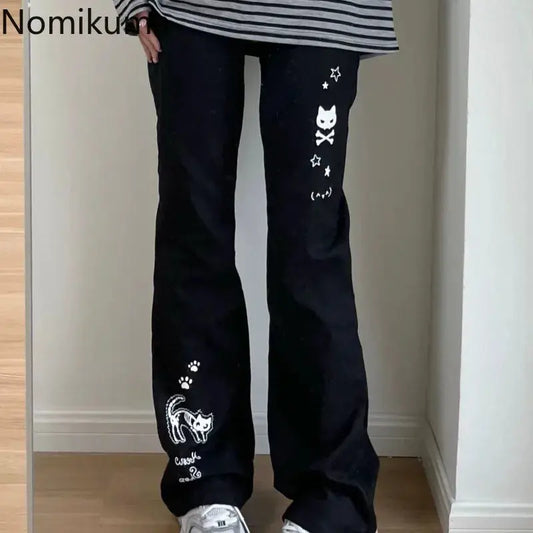 Japanese Y2k Pants Women Streetwear Skull Print Black Pantalon Femme Elastic Waist Casual Fashion Trousers 2025 New Bottoms - Ghost District
