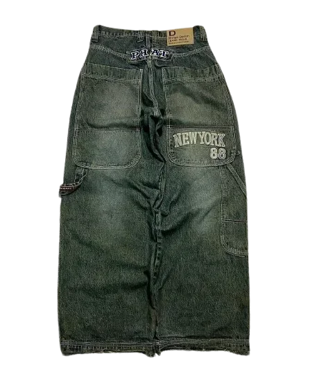 American Trend Retro Gothic Embroidery Graphics Washed Baggy Jeans Women's Y2K New Harajuku Hip-Hop Punk Rock Couple Street Wear Ghost District