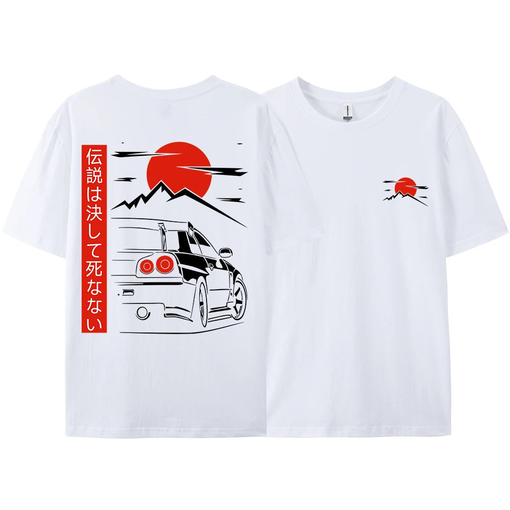 Japanese Style Car JDM Culture GTR Racing T Shirts Men Women Street Wear Original Design Oversized 100% Cotton Couple Tops Tees - Ghost District
