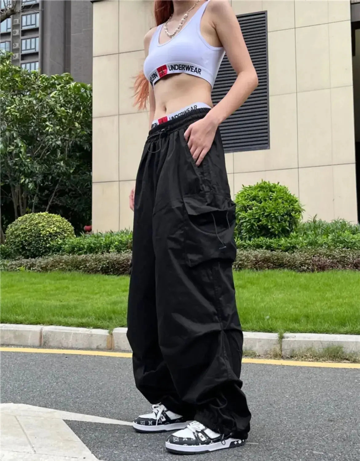 Retro Workwear Pants with Design Sense for Women's 2025 Summer Straight Leg Loose Wide Leg Pants - Ghost District