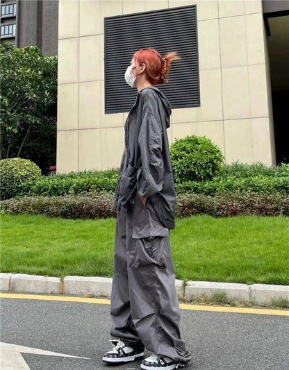 Retro Workwear Pants with Design Sense for Women's 2025 Summer Straight Leg Loose Wide Leg Pants - Ghost District
