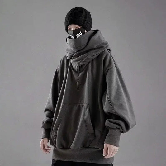 Embroidery Turtleneck Sweatshirt For Men Japanese Ninja Hoodies Autumn Hip Hop Fleece Pocket Streetwear Oversized Y2K Hoody Ghost District
