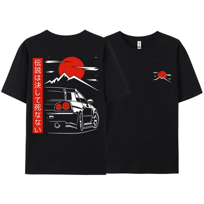 Japanese Style Car JDM Culture GTR Racing T Shirts Men Women Street Wear Original Design Oversized 100% Cotton Couple Tops Tees - Ghost District